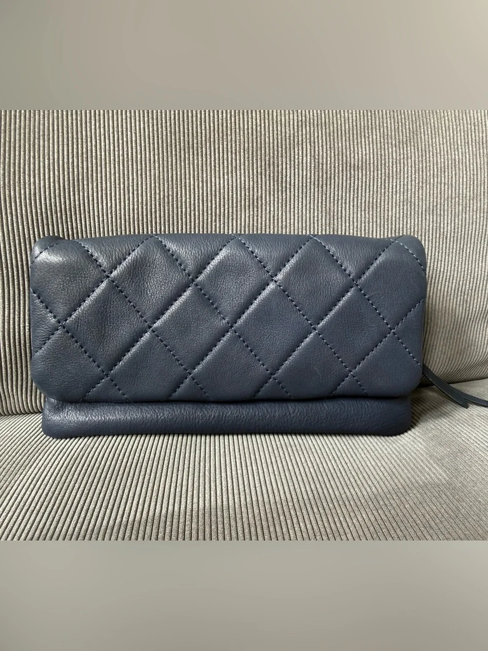 HOBO Navy Leather Quilted Wallet